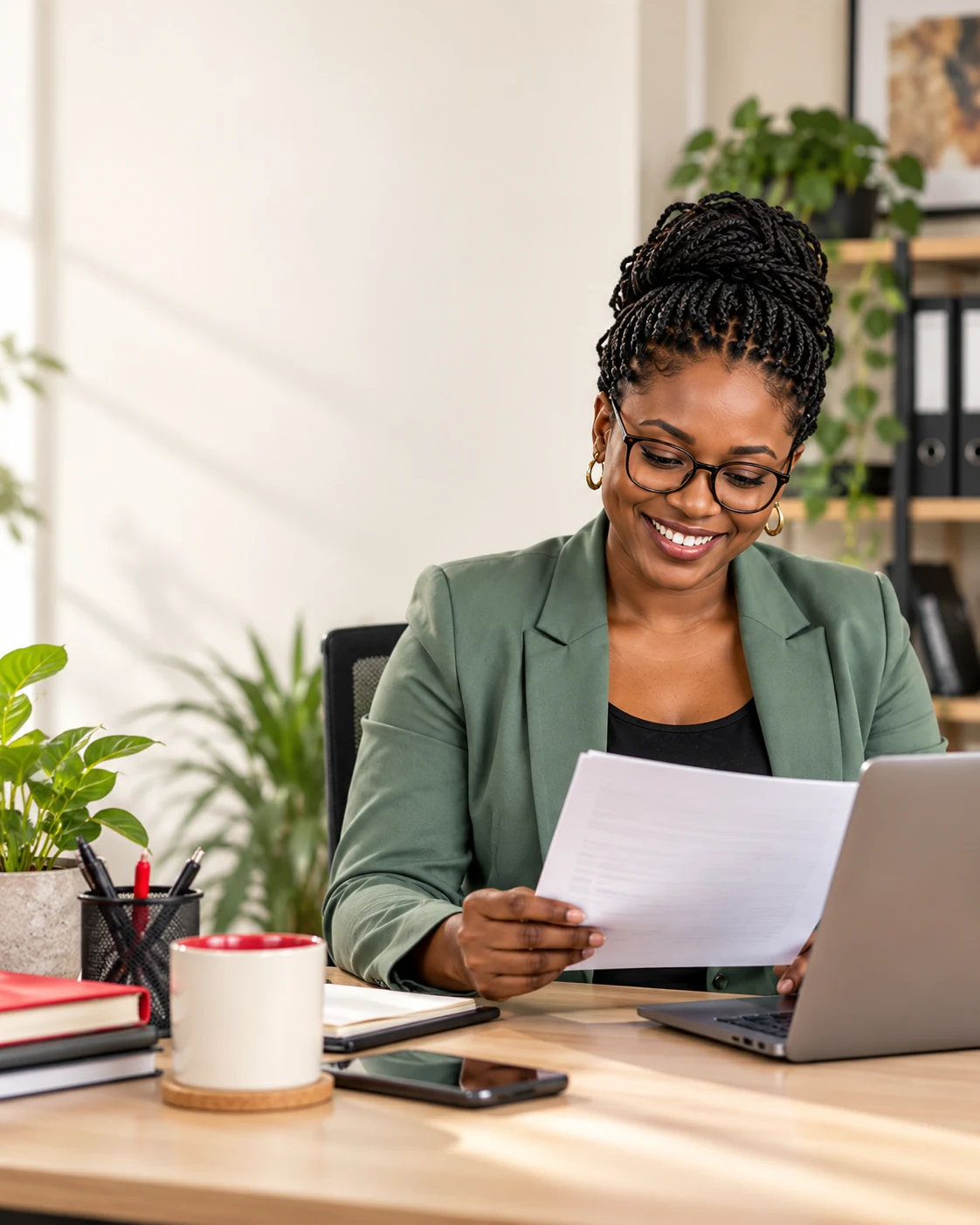 Payroll manager reviewing employee payroll records