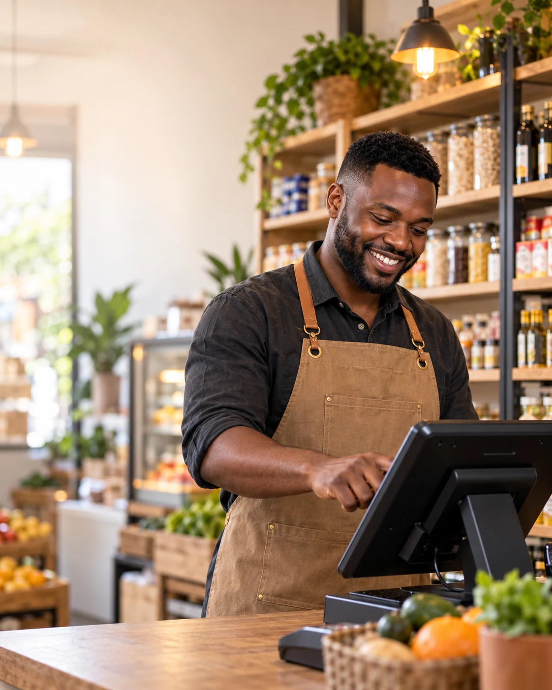 Retail owner using a point of sale till